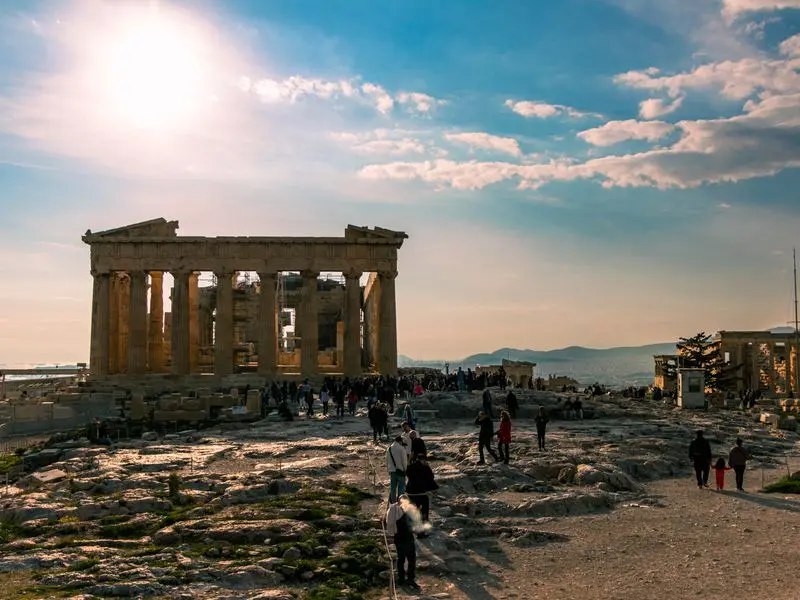The Parthenon on the Acropolis in Athens at sunset