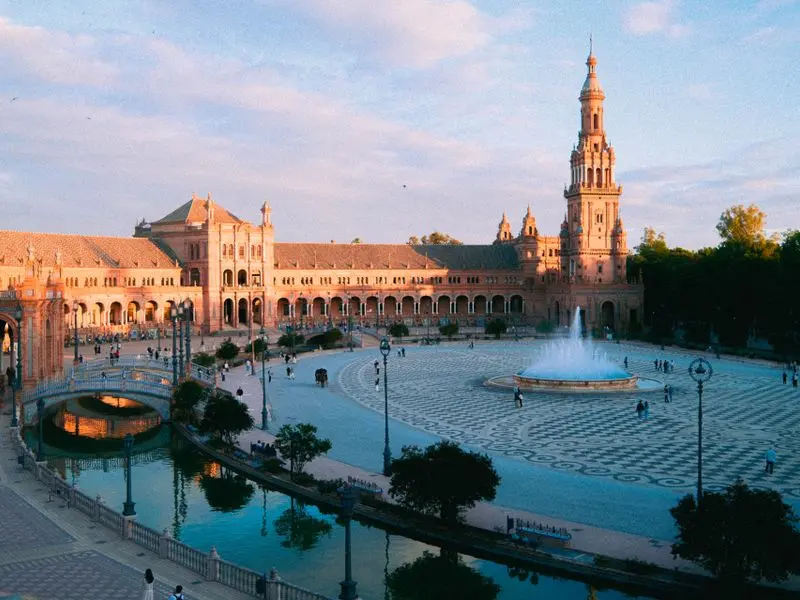 Plaza de España in Seville in warm sunset light